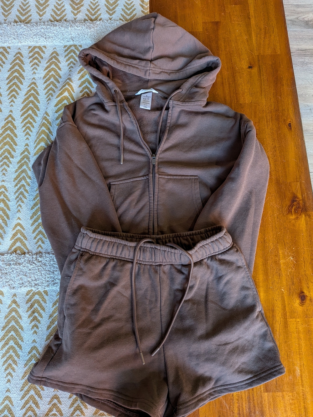 Jockey Brown Hooded Zip Sweatshirt with Matching Drawstring Shorts